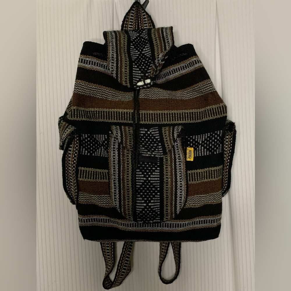 Pinzon - Multi Shades Brown With Black And White Aztec Like Print Woven Backpack